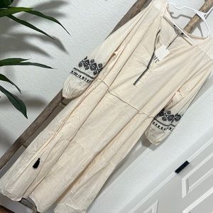 NWT Zara bohemian embroidery dress, size L, 100% cotton